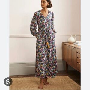 Boden Jersey Maxi Dress in Navy Exotic Tropical Floral Boho Cottage core 8